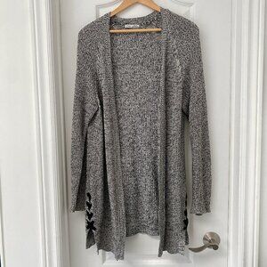 Dex Knit Cardigan Sweater Grey Open Front Lace Up Side Hearts Size 2X Cozy